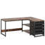 Bureau d'ordinateur en L 59 po avec tiroirs et tablettes de rangement, poste de travail de coin réversible, bureau d'écriture pour bureau à domicile, design industriel brun rustique-271637769