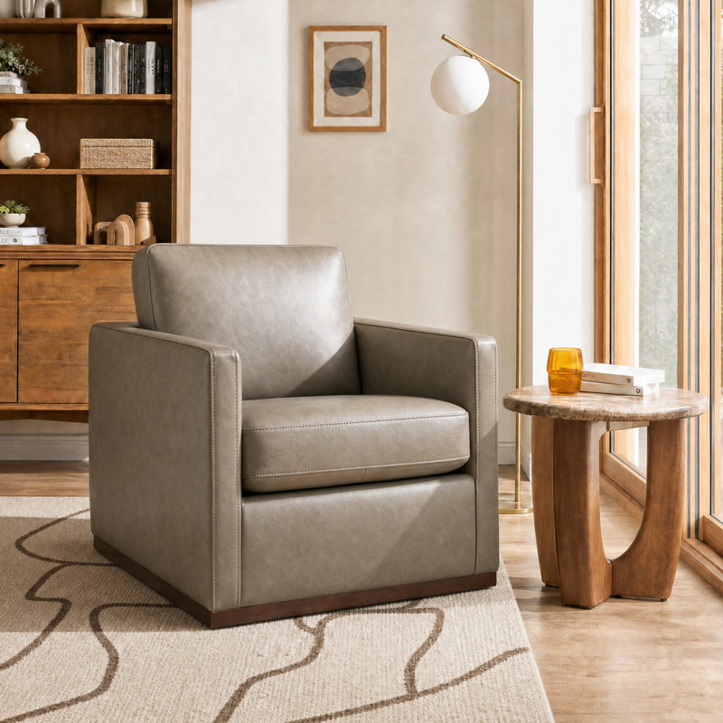 Fauteuil pivotant large Assiatou, Similicuir gris caillou gris