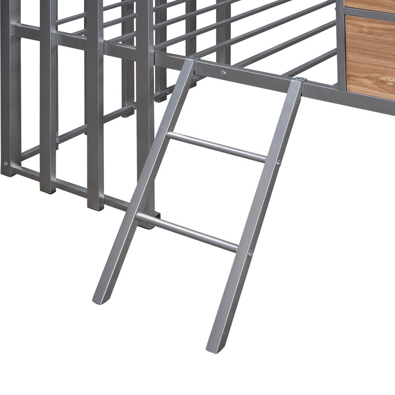 Metal Twin Size Loft Bed With Charming , Rails & Roof Delightful Features, Silver