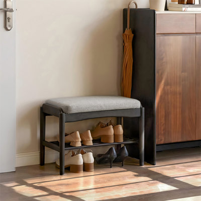 Banc gris 100% polyester rembourré en bois massif noir