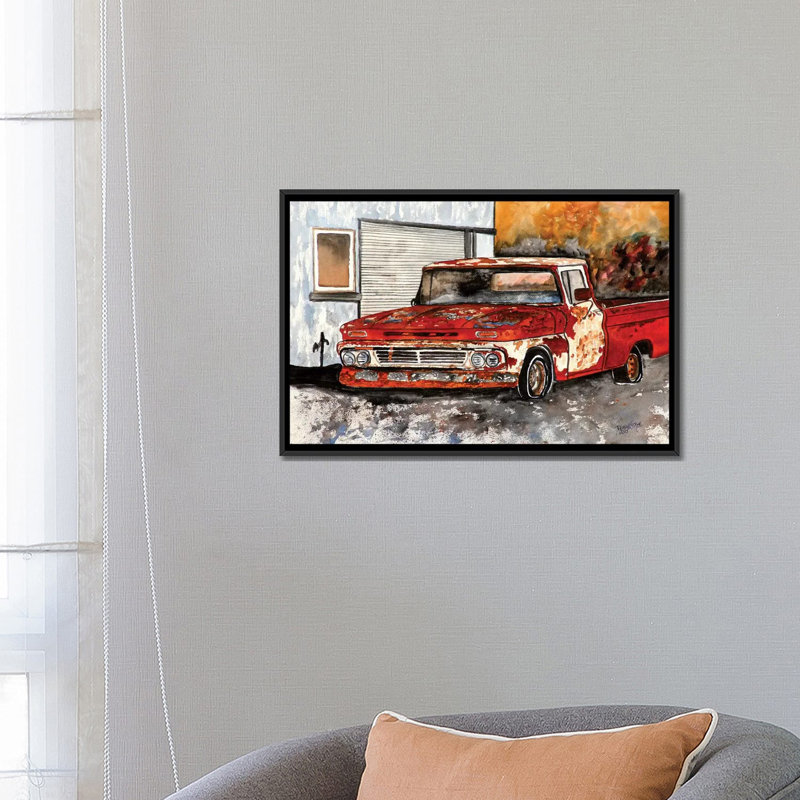 «Old Chevy Truck» par Derek McCrea, reproduction sur toile, H 18 po x l 26 po x P 1,5 po, Toile avec cadre noir, Pas de tapis