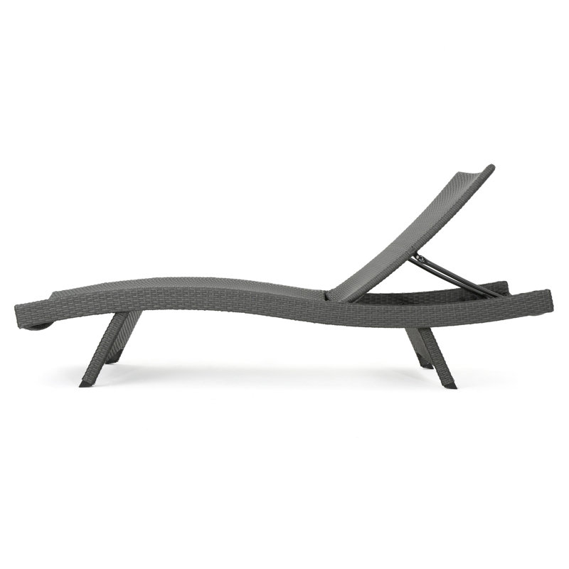 Chaise longue Pe en gris - 8 po Hauteur de l'emballage, conception portative avec cadre en fer imperméable