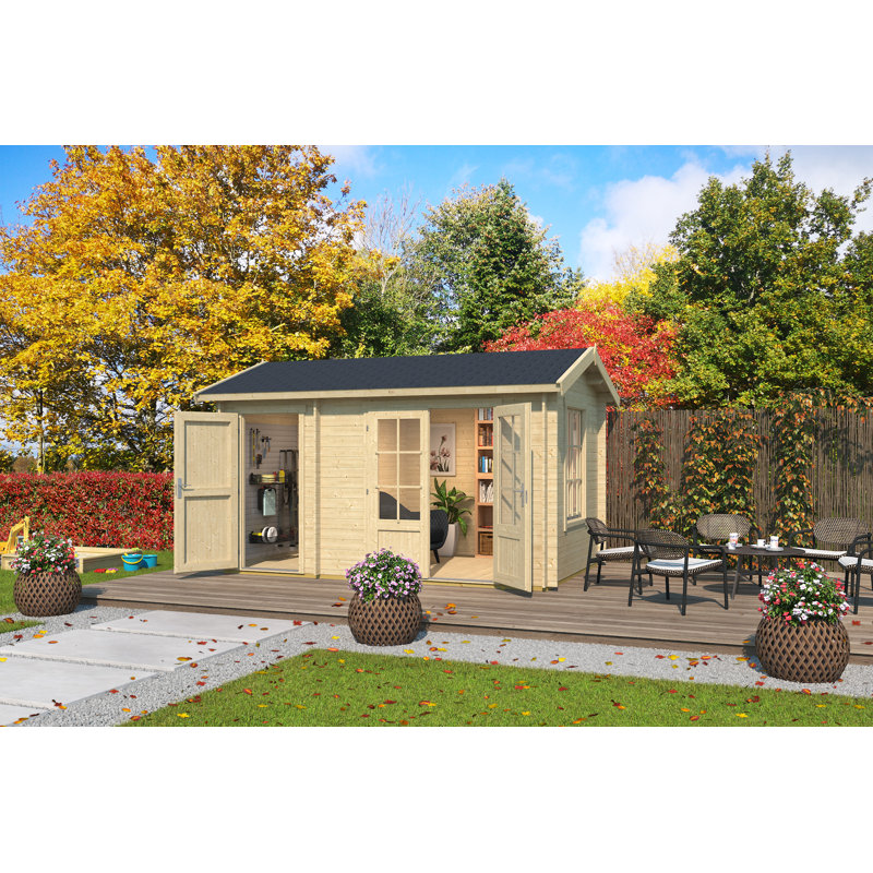 Lasita Warrington 13 x 8 Ft. Apex Roof 2-Room Log Cabin With Single Glazed Windows (28mm), Warrington Natural Wood