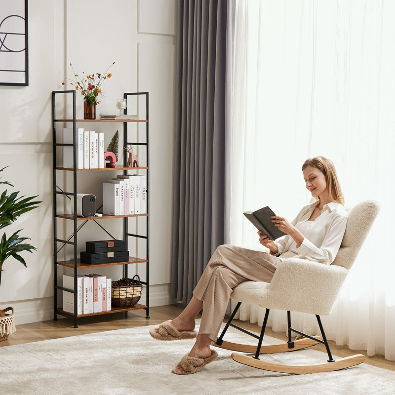 Metal Frame Bookcase with 5 Tier Open Bookshelf, Brown
