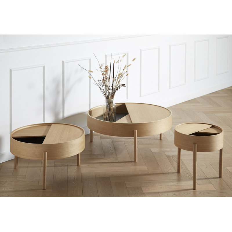 Arc Coffe Table, 15" H x 35" L x 35" W, White Pigmented Lacquered Ash