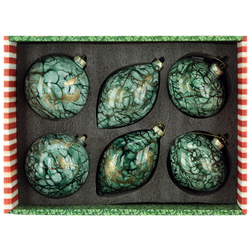 Marbled Ornament, Box Of 6- 4-5 Inches
