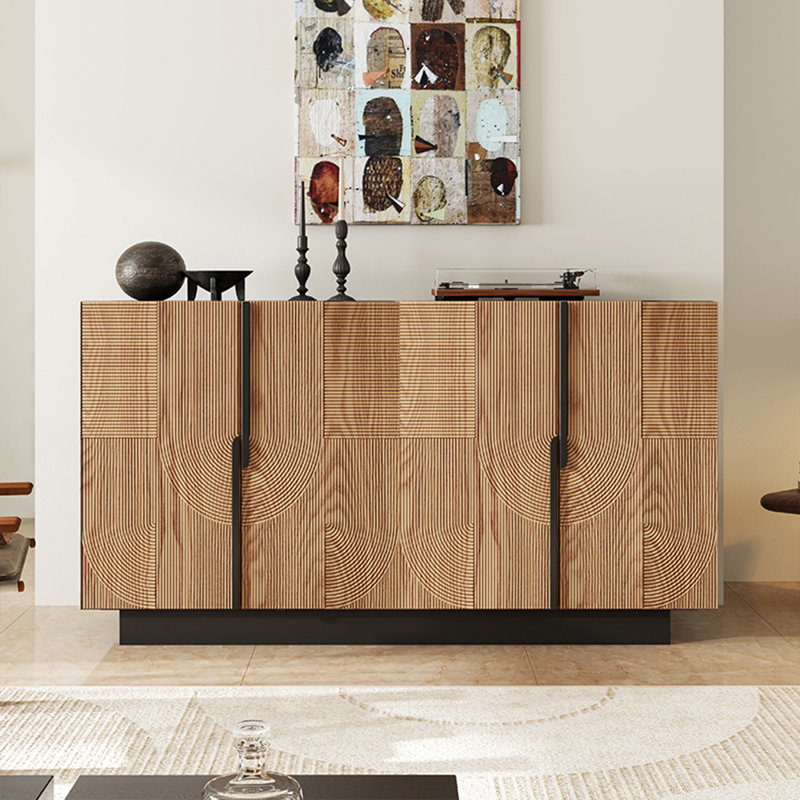 Armoire de rangement moderne avec lignes irrégulières, H 35,43 po x l 62,99 po x P 15,74 po, Bois