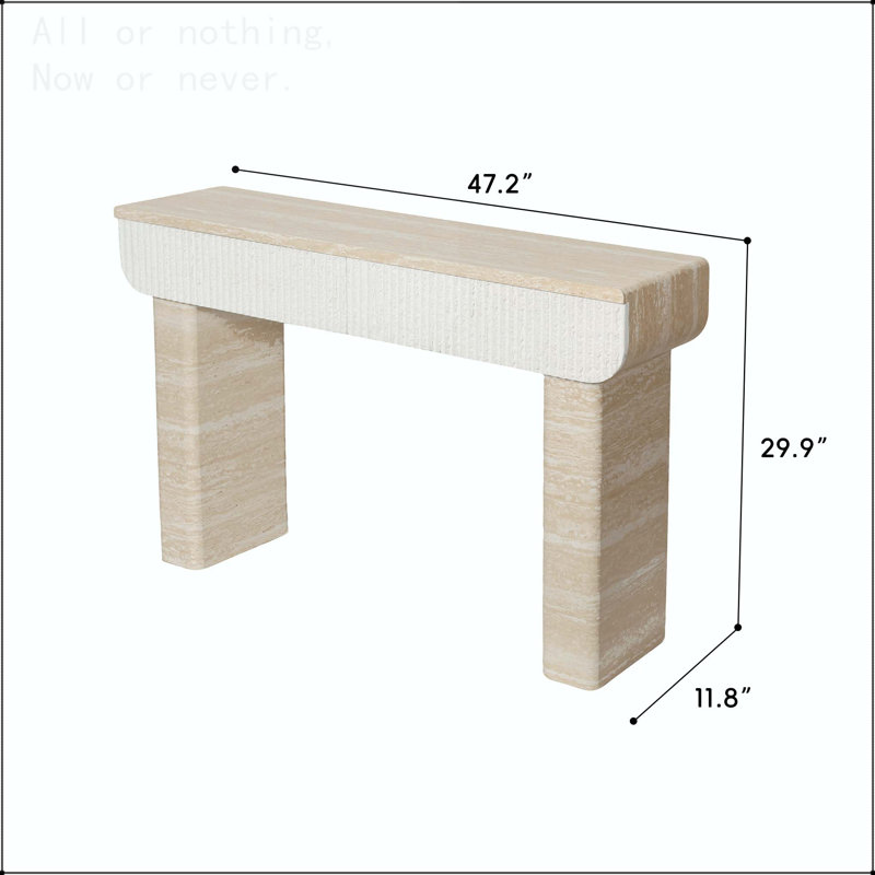 Table d'entrée avec tiroir cannelé et poignées cachées, Beige / jaune