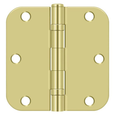 Deltana S35R5BB3 3-1/2" x 3-1/2" x 5/8" Radius Hinge, Ball Bearing in Polished Brass Pair