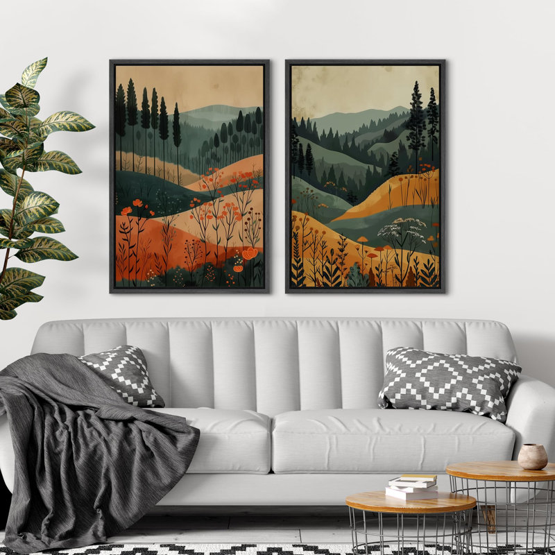 «Serene Wilderness Forest In Warm Tones», art moderne de décoration murale, nature nordique, impression sur toile, 2 pièces