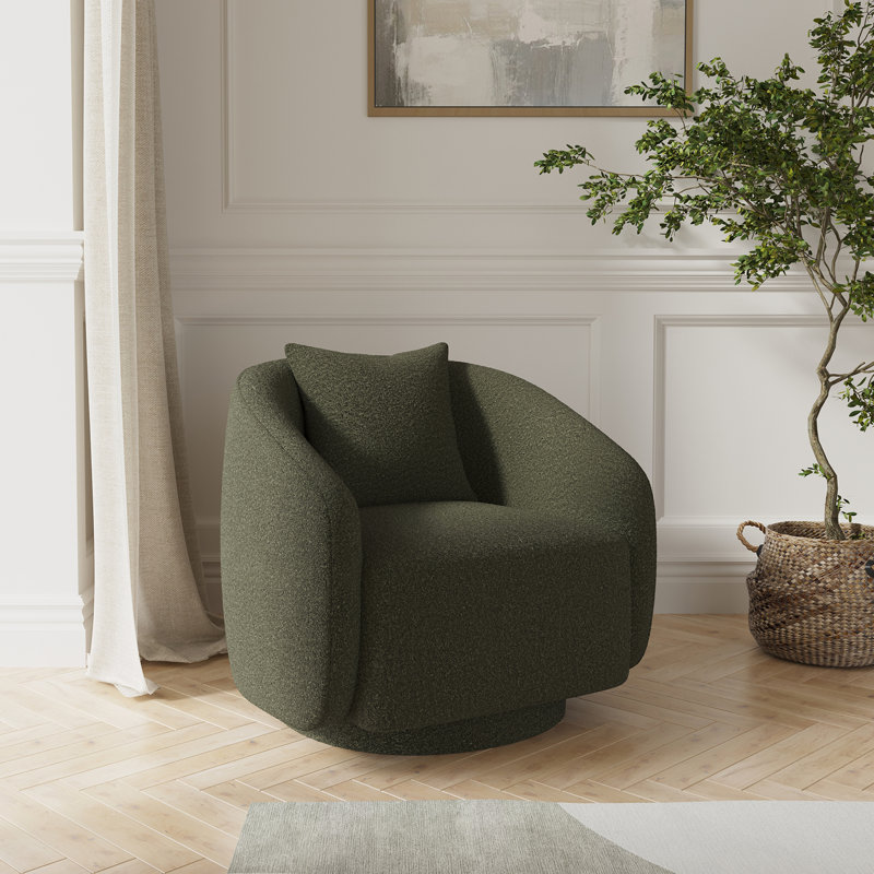 Bashar Upholstered Swivel Barrel Chair, Green, 25.5" H x 28.5" W x 24.6" D
