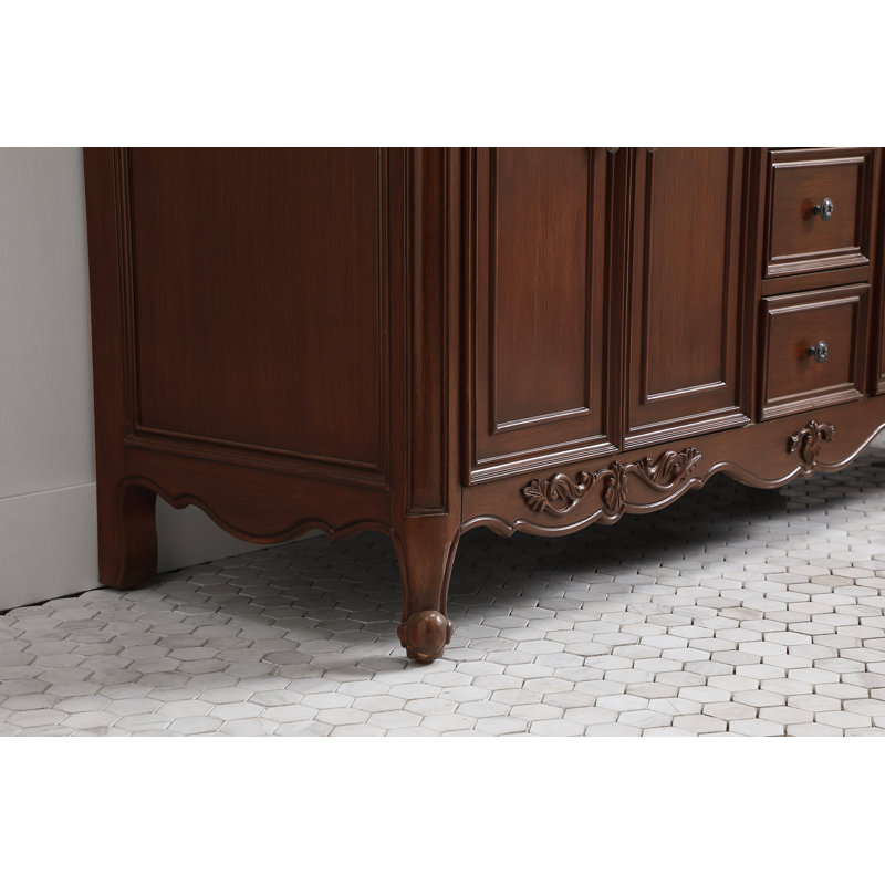 Ensemble de meuble-lavabo double 60 po Angelique, Teck, Crème, crème