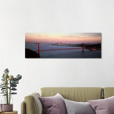 Suspension Bridge Across A Bay, Golden Gate Bridge, San Francisco Bay, San Francisco, California, USA - Wrapped Canvas Panoramic Print