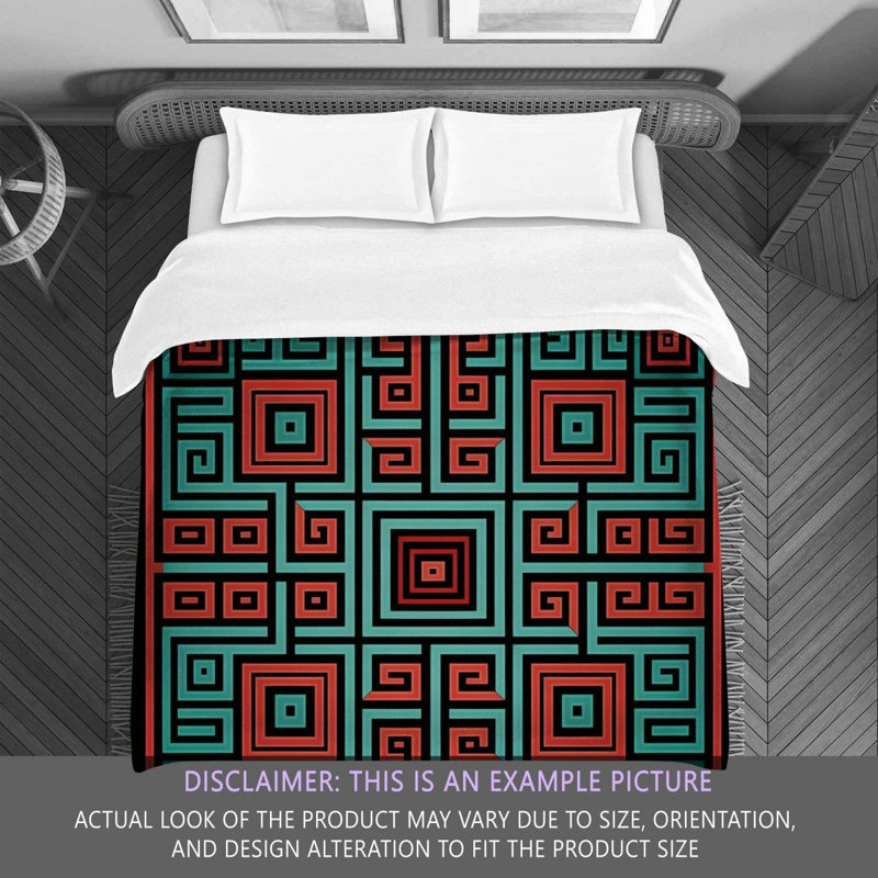 Polyester Comforter, Queen Comforter, Green/Red Geometric