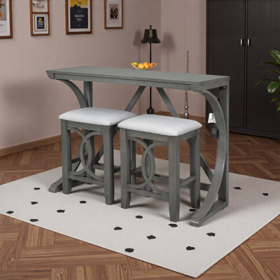Ensemble de table de salle à manger à hauteur de comptoir 3 pièces avec port USB et tabourets rembourrés