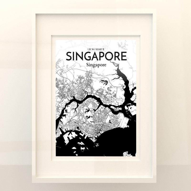Carte de la ville de Singapour, impression, H 24 po x l 18 po, Noir / blanc