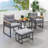 5 Piece Outdoor Conversation Set Rattan Armchairs With 2-Layer Coffee Table