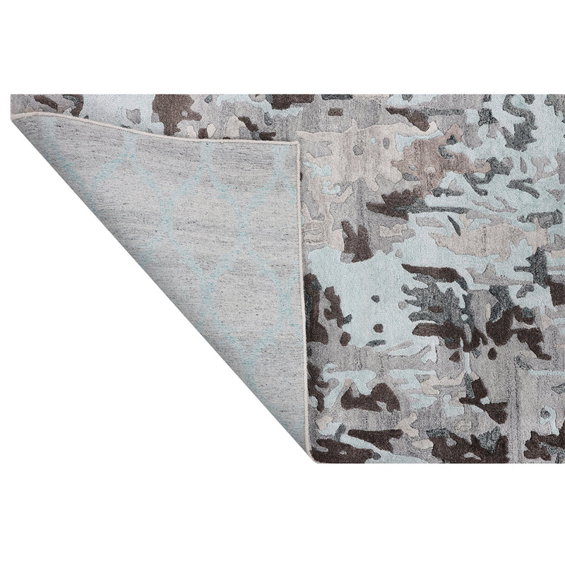 Hand Woven Wool Abstract Area Rug, Rectangle 3'9" x 5'10"
