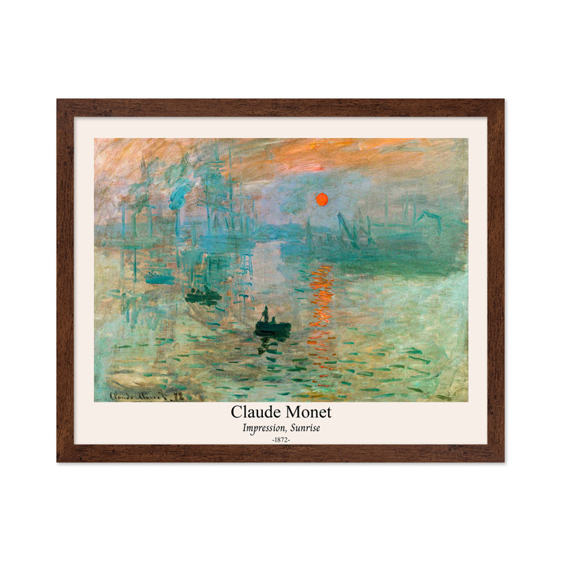 Claude Monet - Impression Sunrise No1, Poster, 16"H x 20"W, Brown Framed