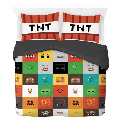 Saturday Park Minecraft Emblematic 100% Organic Cotton Twin Duvet Cover & Sham Set