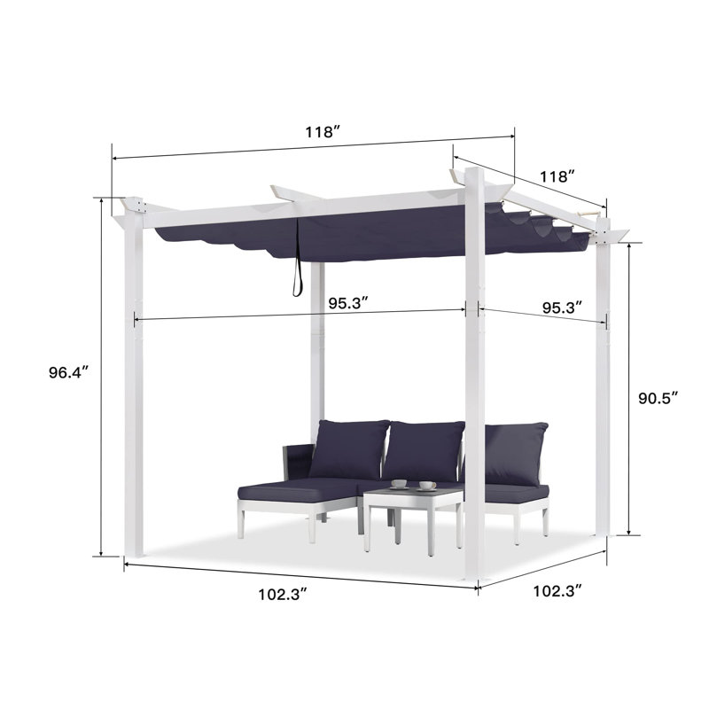 10 Ft. W X 10 Ft. D Aluminium Pergola with Canopy, Navy Blue