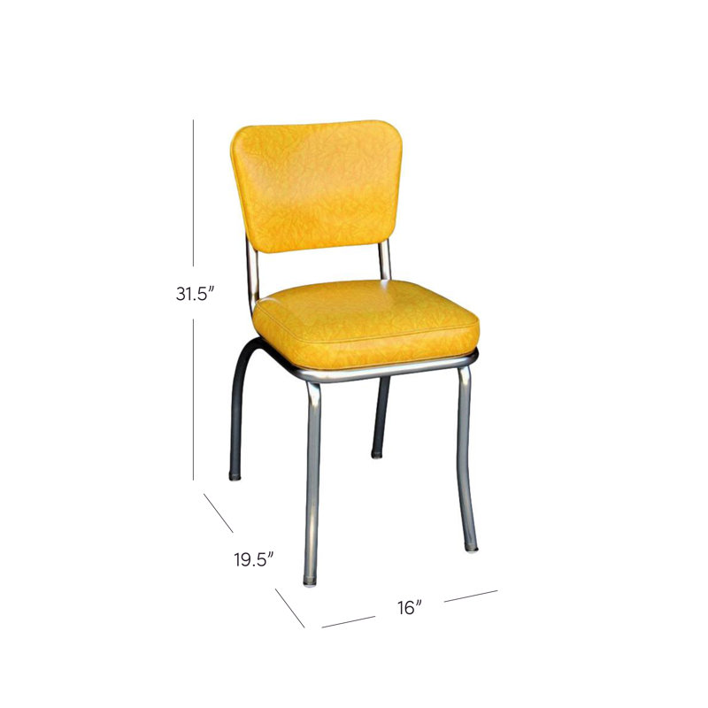 Chaise de salle à manger rembourrée rétro, Jaune craquelé