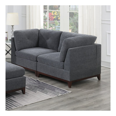 Ash Grey Chenille Fabric Modular Sofa Set 6pc Set Living Room Furniture Couch Sofa Loveseat 4x Corner Wedge 1x Armless Chair and 1x Ottoman Tufted Back