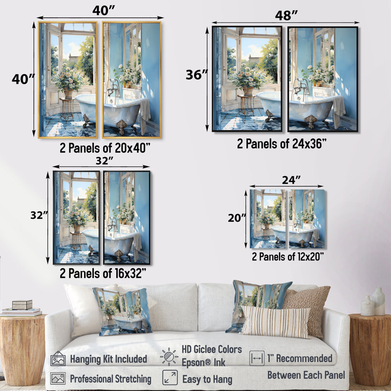 «Bathroom Tranquil Reflections I - Large Bathroom», art mural, H 32 po x l 32 po, Noir, Impression encadrée flottante