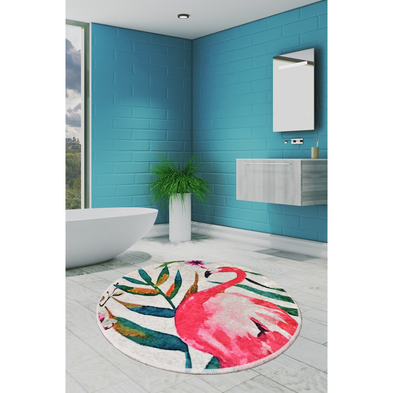 Antibacterial Bathmat, 100% Polyester, 55.1 Inch Diameter | Non-Slip Underside, Pile Height: 0.4 Inches, 700 Grams per Square Meter | Machine Washable, Durable & Stylish for Bathroom Safety and Comfort