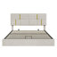 Grand lit plateforme tapissier avec système de rangement hydraulique, sans sommier tapissier, beige-130145166