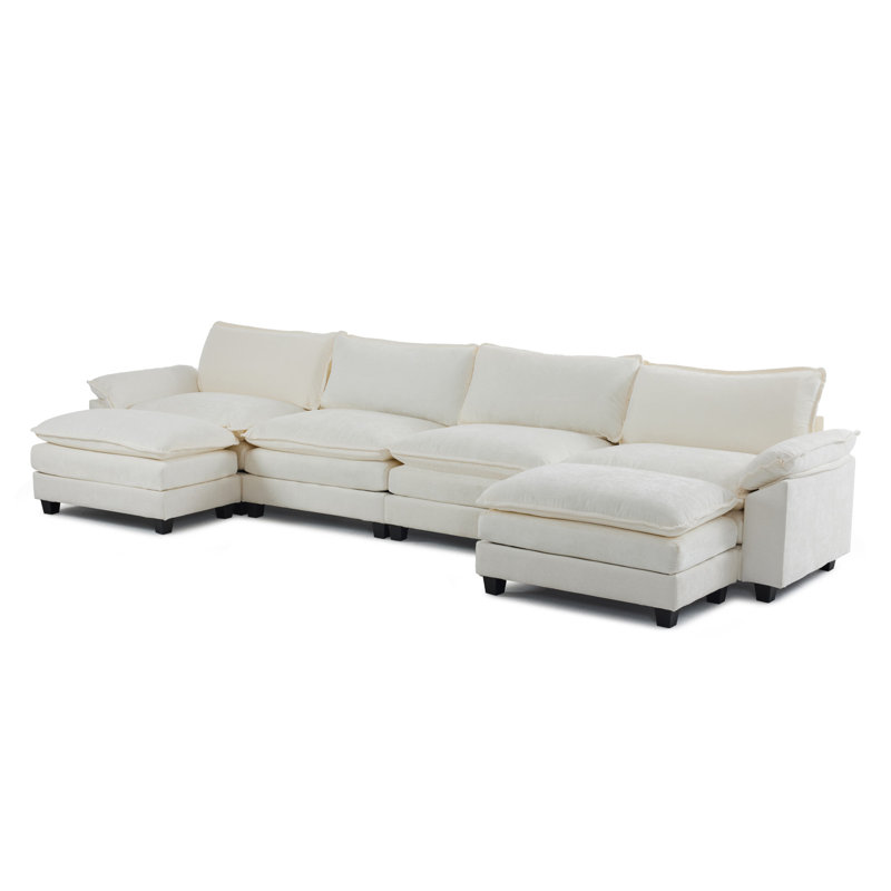 Latitude Run® 4-Seat Sectionals With 2 Ottoman, Beige Chenille