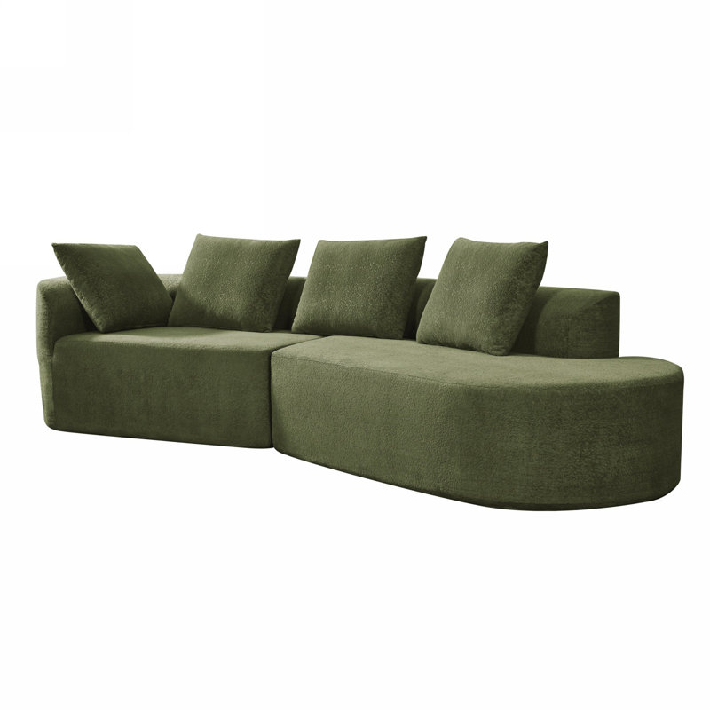 Lunford 116" Modern Curved Compression Boneless Sectional Sofa With Back Pillows, Green Polyester