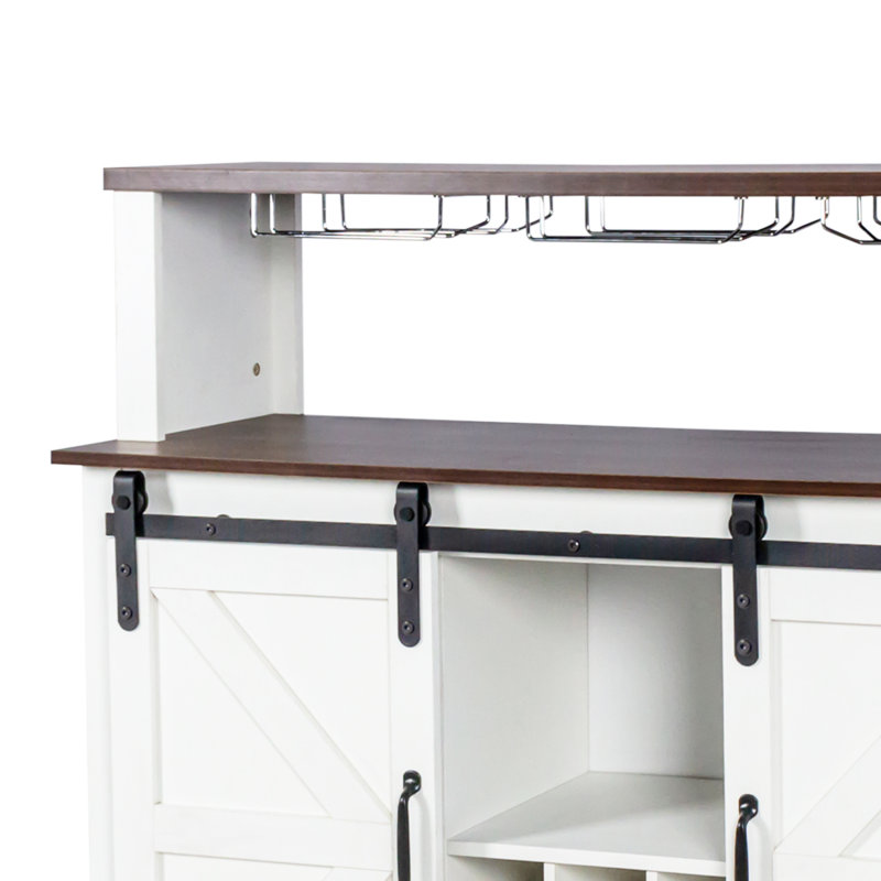 Armoire à vin 47 "avec porte de grange coulissante Buffet avec porte-bouteilles