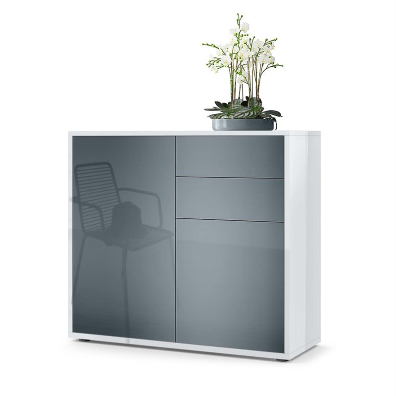 Canica 2 - Door Rectangle Accent Cabinet, White High Gloss/Grey High Gloss