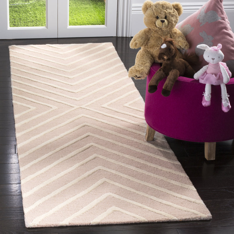 Clust Hand Tufted Wool Rug, Runner 2'6" x 8', Pink/Ivory