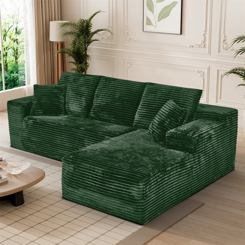 Canapé 107 po, Velours côtelé vert