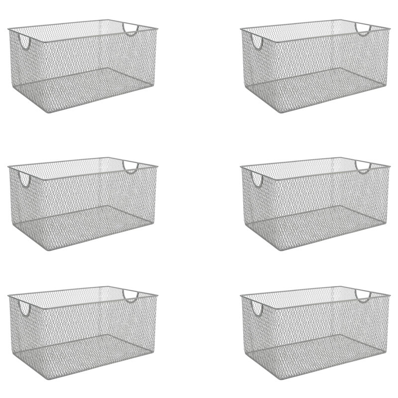 Rebrilliant Decorative Basket, Silver, 6.5" H x 13.3" W x 8.5" D