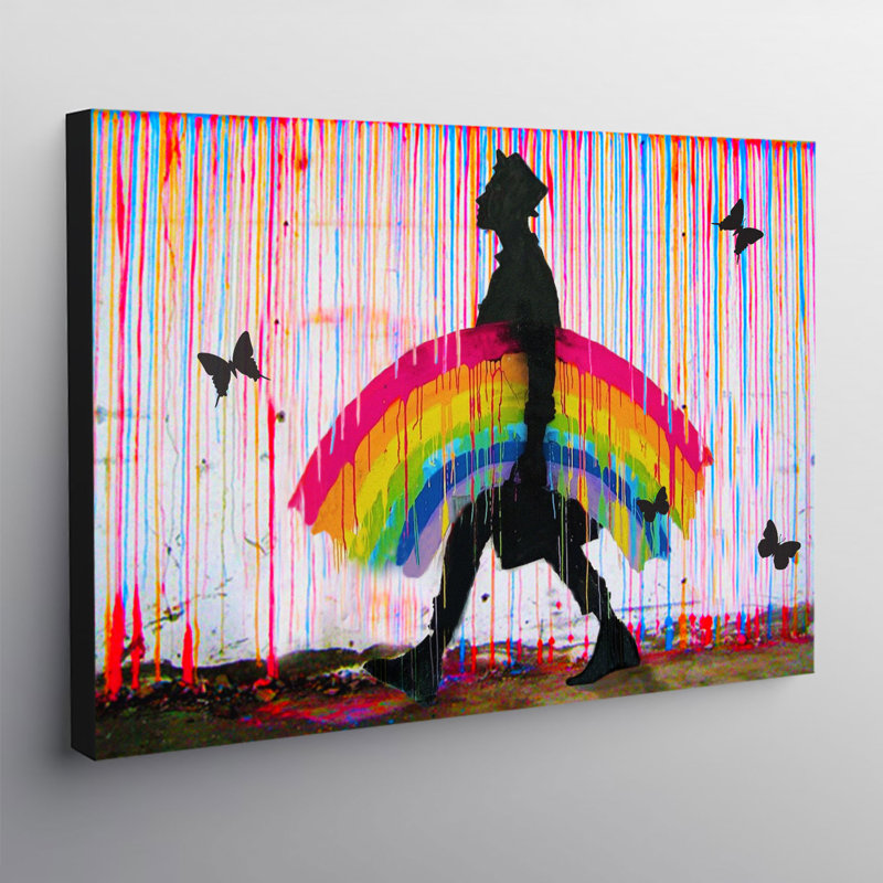 The Rainbow Man, Banksy Style, Canvas, Wall Art, Framed Print - Wrapped Canvas Print, 61" x 81" cm