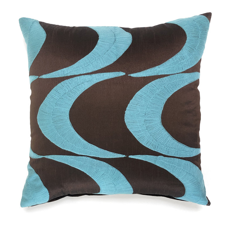  Moon Square Pillow Cover & Insert, Chocolate/Turquoise 