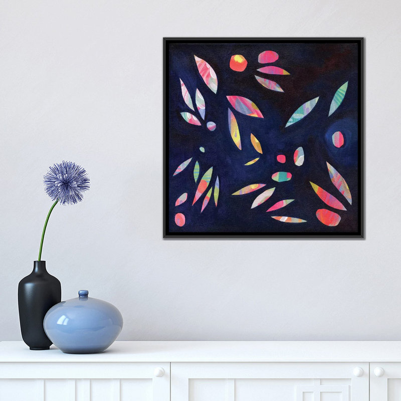 « arc leaves », impression sur toile tendue, H 18 po x l 18 po x P 1,5 po, Toile avec cadre noir, Pas de tapis