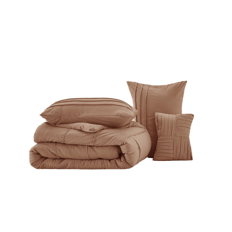 Bedsure Pinch Pleat Comforter Set Boho Bed-in-A-Bag Bedding Set with  Pillowcases for All Season, Taupe