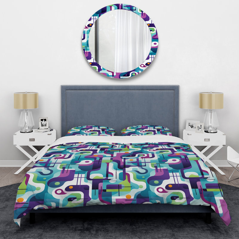 Literie verte et mauve Groovy Grid Adventure III, Housse de couette simple + 1 taie décorative stan