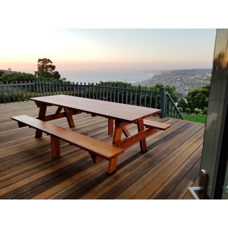 Threadgill Redwood Picnic Table, Super Deck, 30.5" H x 60" L x 48" W