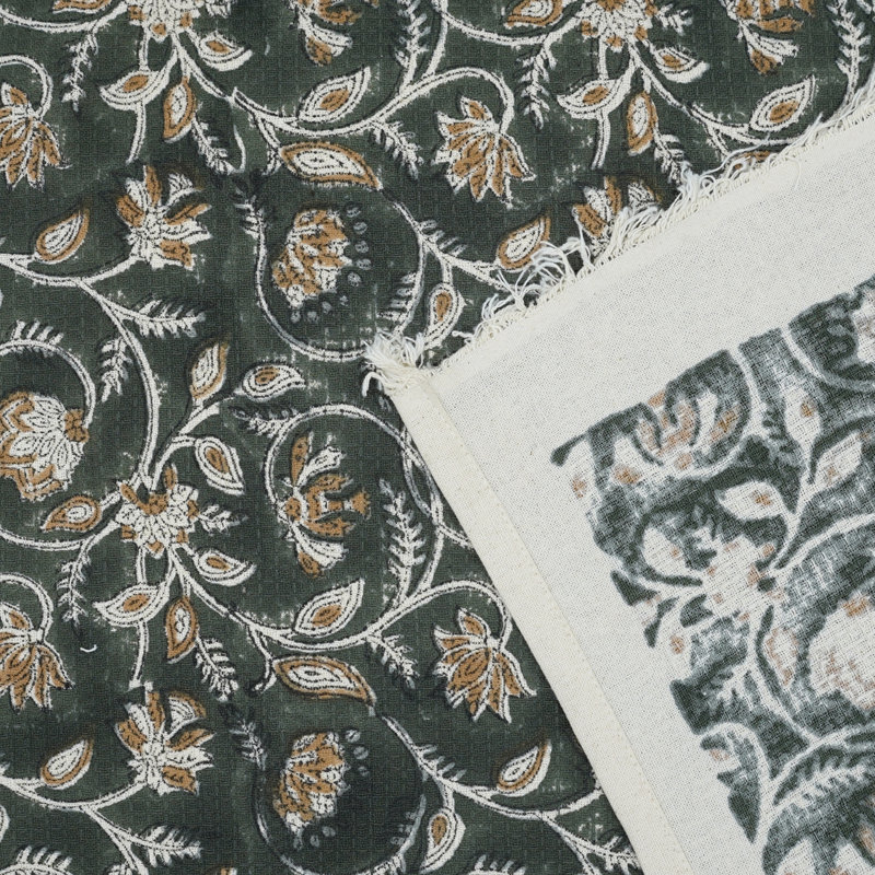 Fabdivine Hand Block Print Waffle Cotton Hand Towels Elevate Your Bathroom with Unique, Artisan Towels "Saraswati", Green