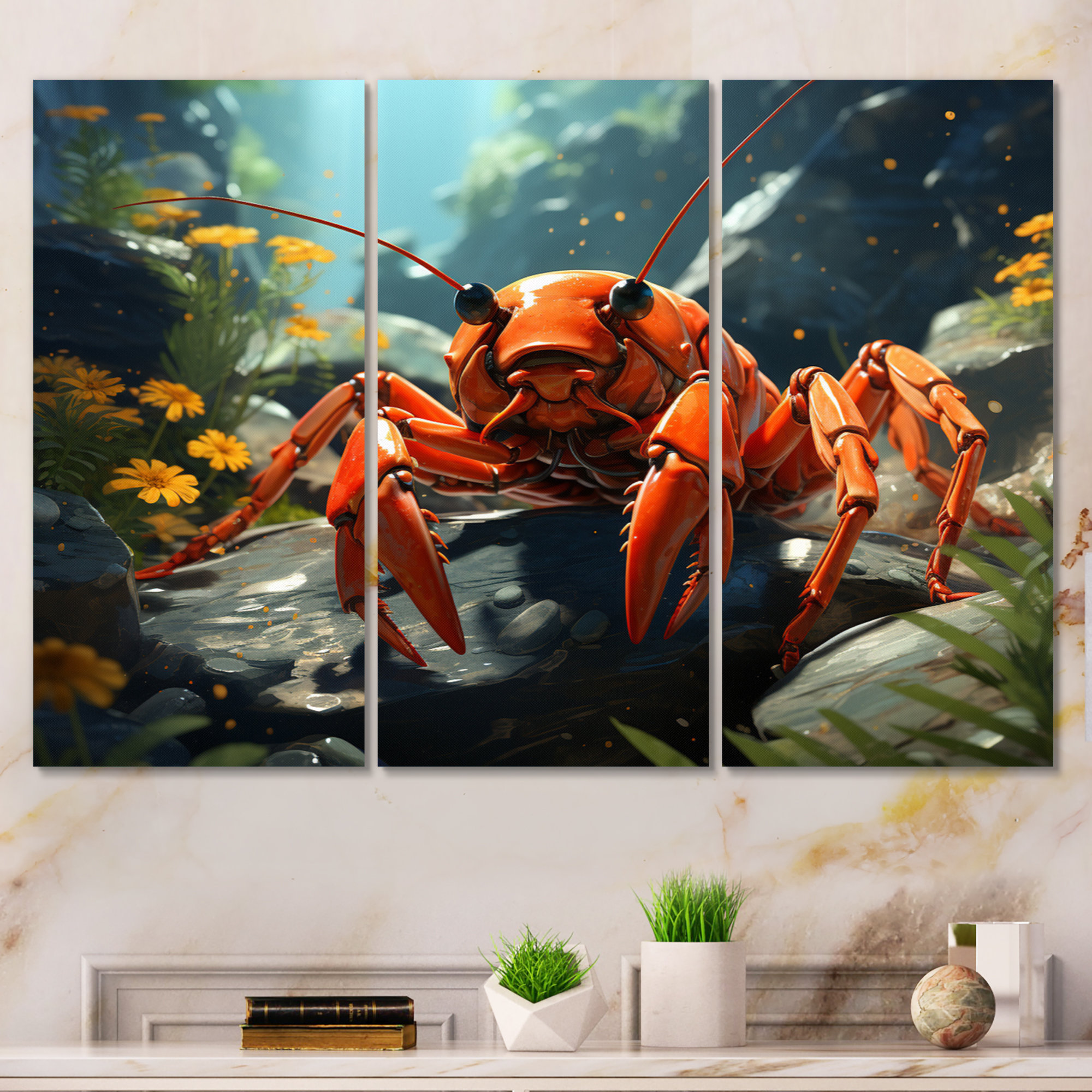 DesignArt Crayfish Crayfish Capers - Animals Metal Wall Art Set | Wayfair