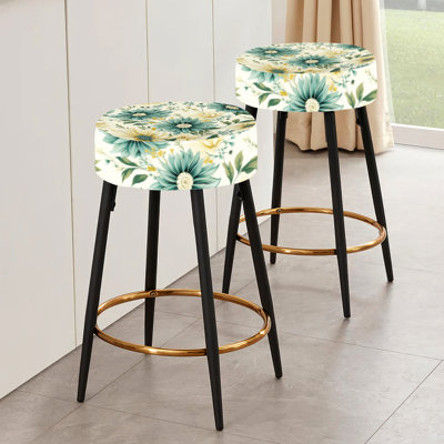 Ensemble de 2 tabourets de bar rétro vert et beige Dahlia I - Floral