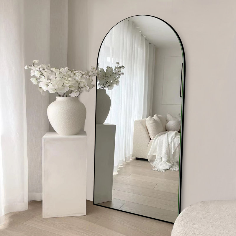 Miroir de plancher en bois massif Taziyah, Noir, H 71 po x l 24 po