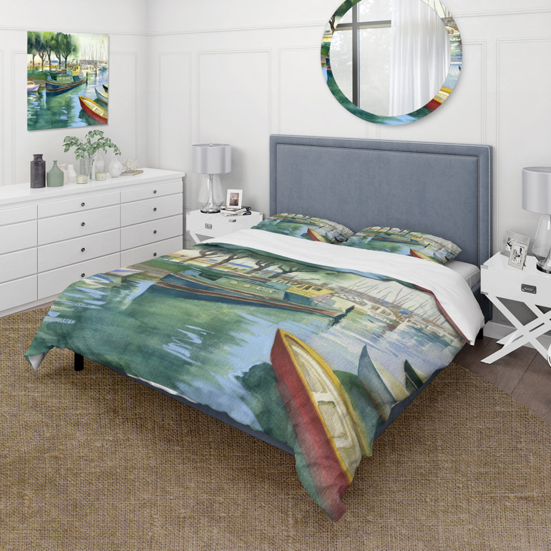 Bateaux en vert printemps - Ensemble de housse de couette traditionnel - Microfibre de polyester