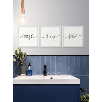 Marita Cursive Laundry by Marmont Hill - 3 Piece Single Picture Frame Print