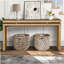 Console de style campagnard 60 po brun antique - Table d'entrée en bois rétro avec suspension à double panneau, bois massif et panneau de fibres à densité moyenne, table de salon-38925039